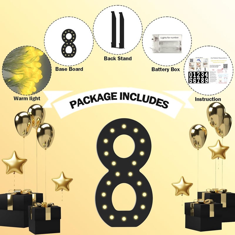LOBOOM 4FT Light Up Numbers,Black Giant Marquee Number Big Mosaic Number 8,Pre-cut Foam Board Set Can Be Used for Birthdays,Weddings,Baby Anniversaries - Image 3